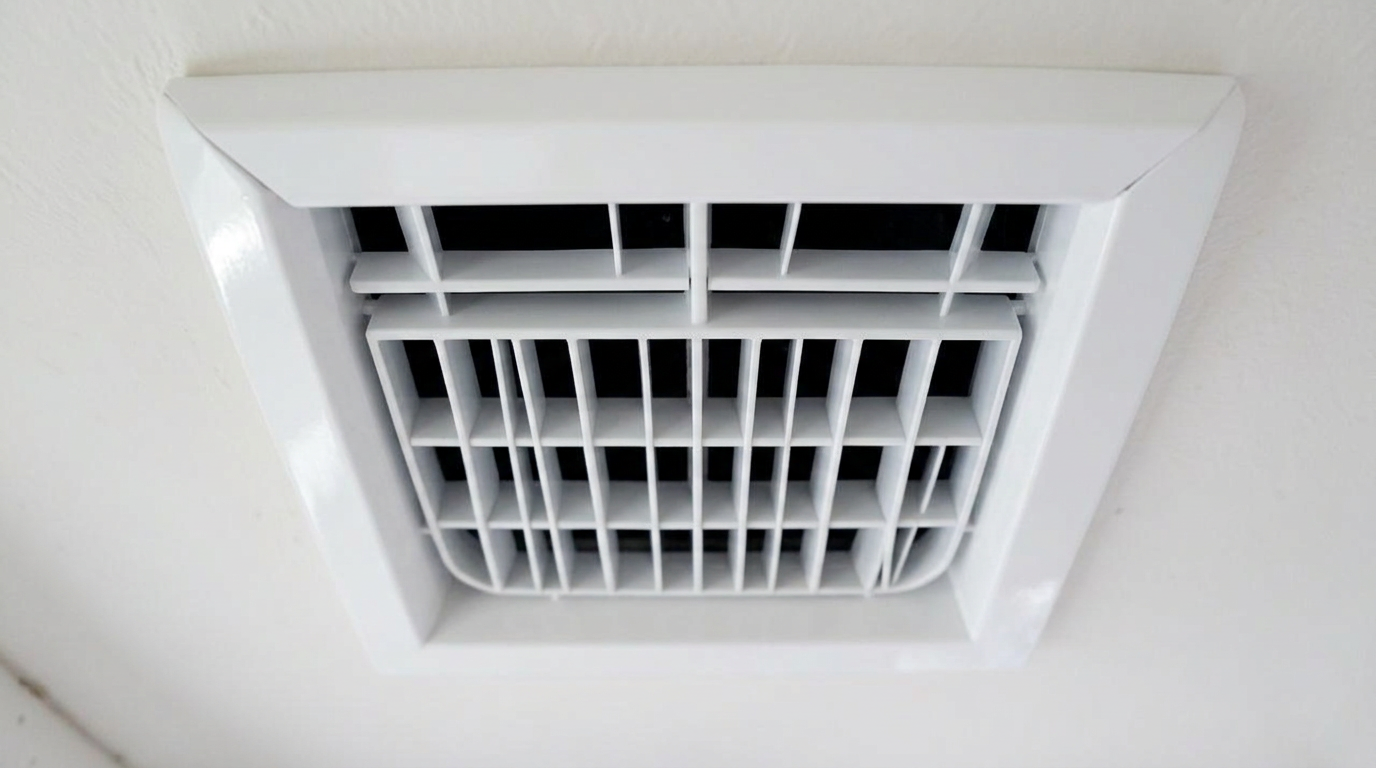 Ceiling Supply Register Cleaning, After: The same ceiling air vent after cleaning, bright white and free of dust